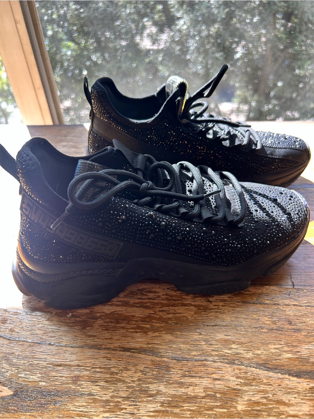 Women Black Athletic Sneakers with Rhinestones size 8.5